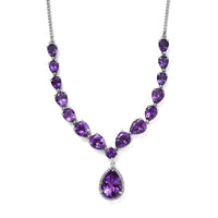 Premium Mashamba Amethyst and White Zircon Necklace 18-20 Inches in Platinum Over Sterling Silver 19.35 ctw
