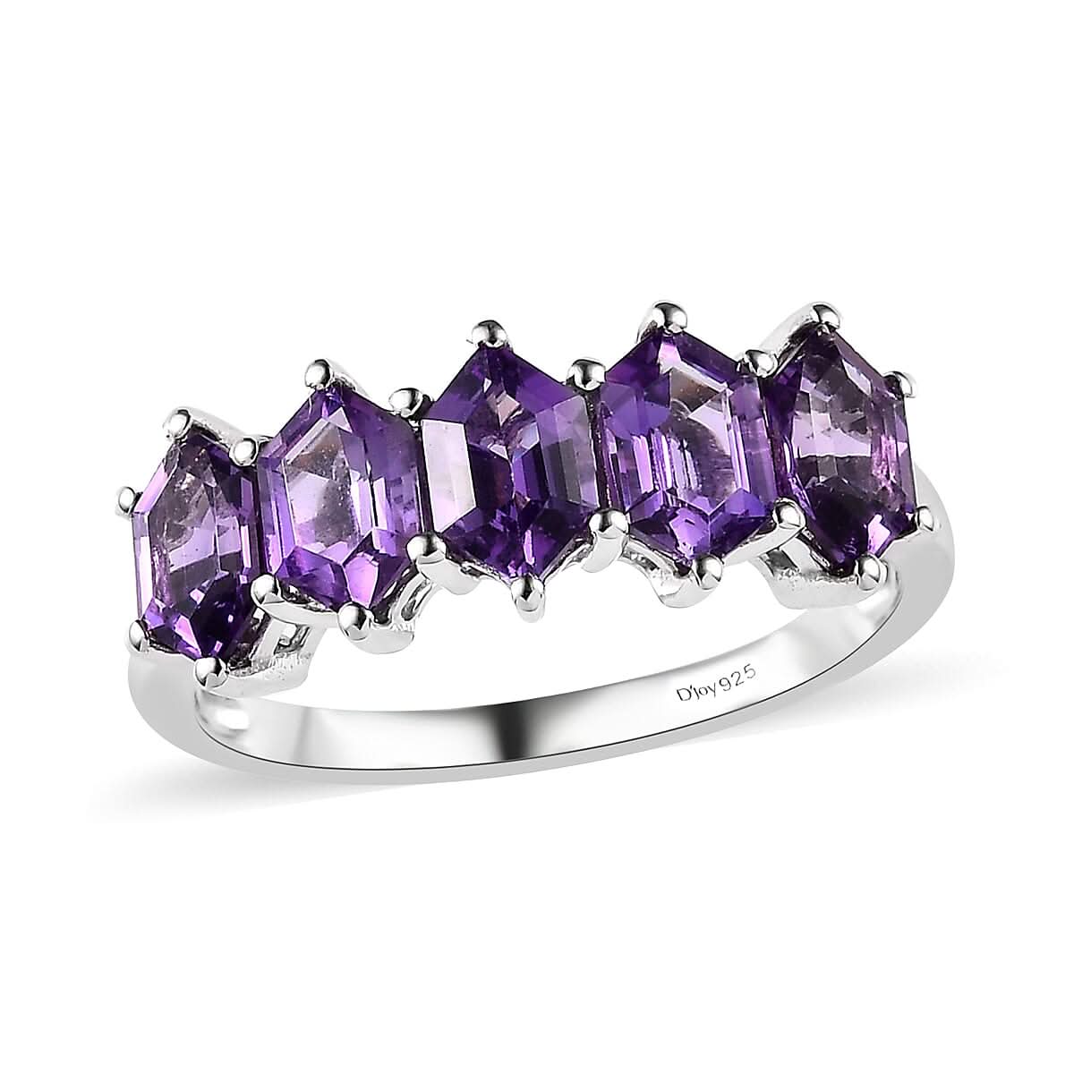 Premium Mashamba Amethyst 5 Stone Ring in Platinum Over Sterling Silver (Size 10.0) 2.90 ctw