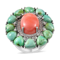 Oregon Sunrise Peach Opal, Multi Gemstone Cocktail Ring in Platinum Over Sterling Silver (Size 10.0) 23.50 ctw