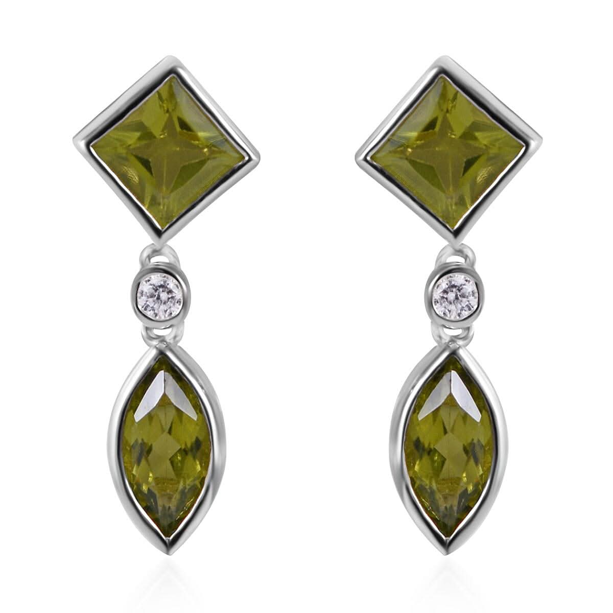 Premium Peridot and White Zircon Earrings in Platinum Over Sterling Silver 2.60 ctw