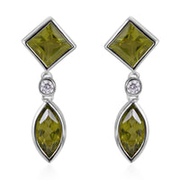 Premium Peridot and White Zircon Earrings in Platinum Over Sterling Silver 2.60 ctw