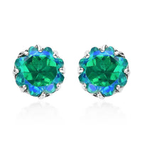 Peacock Quartz (Triplet) Solitaire Stud Earrings in Platinum Over Sterling Silver 7.50 ctw