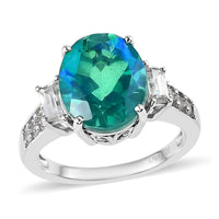 Peacock Quartz (Triplet) and White Zircon Ring in Platinum Over Sterling Silver 6.00 ctw