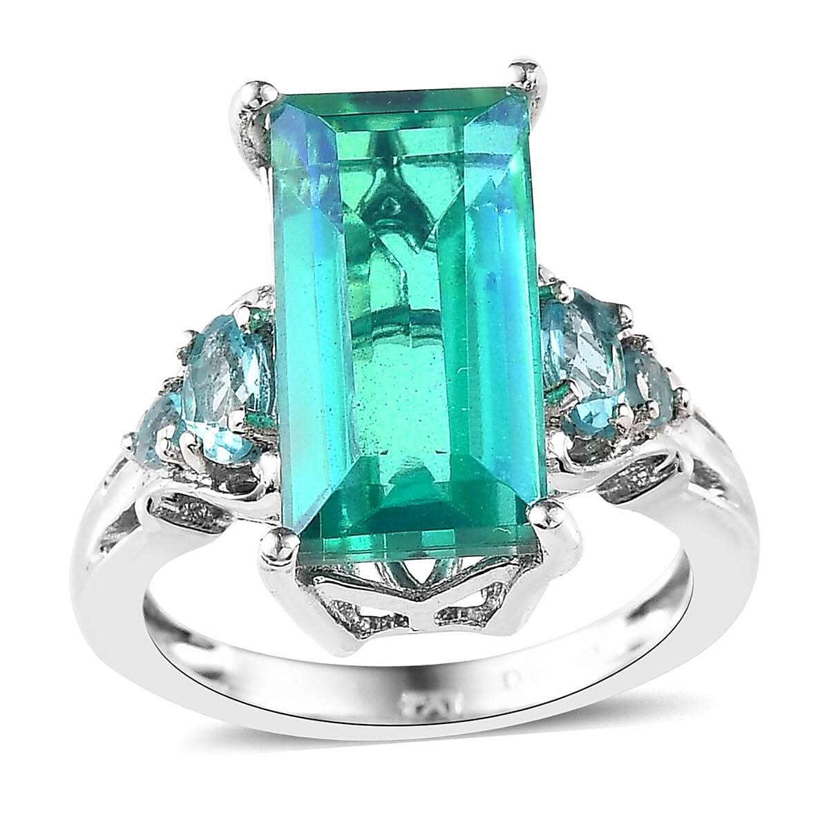 Peacock Quartz (Triplet) and Madagascar Paraiba Apatite Ring in Platinum Over Sterling Silver 7.50 ctw