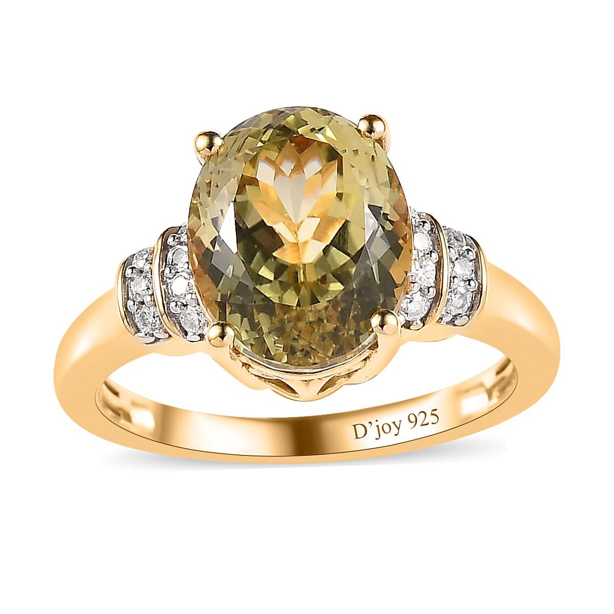 AAA Yellow Triphane, Moissanite Ring in Vermeil YG Over Sterling Silver (Size 10.0) 4.85 ctw