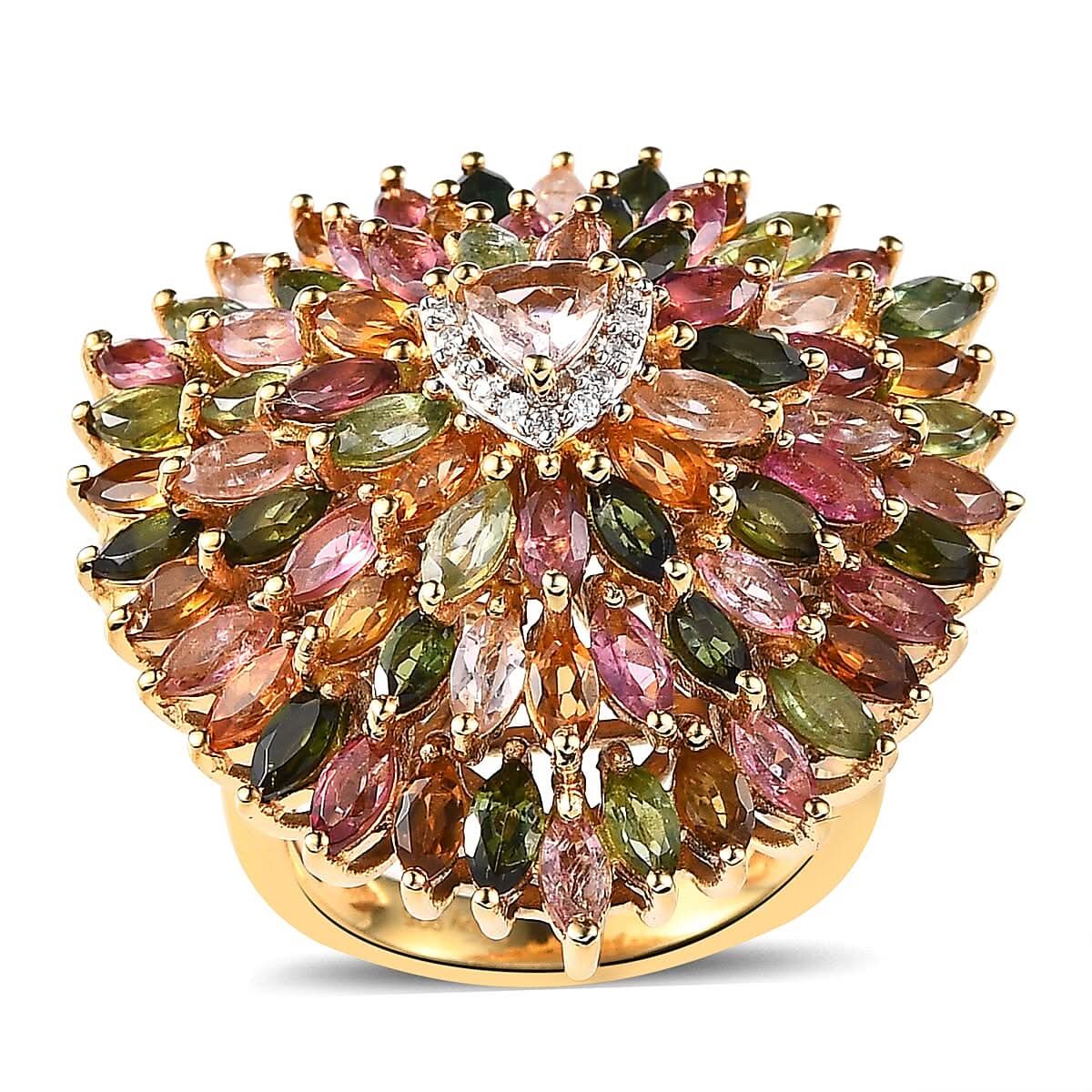 Multi-Tourmaline, Moissanite Sparkle Ring in Vermeil YG Over Sterling Silver (Size 10.0) 6.50 ctw
