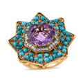 Premium Mashamba Amethyst and Multi Gemstone Floral Ring in Vermeil Yellow Gold Over Sterling Silver (Size 10.0) 8.75 ctw - Sticky add to cart bar