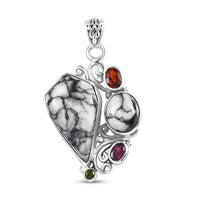 Artisan Crafted Pinolith and Multi Gemstone Fancy Pendant in Sterling Silver 26.15 ctw