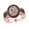 Premium Marropino Morganite, White and Coffee Zircon Double Halo Ring in Vermeil RG Over Sterling Silver (Size 6.0) 1.35 ctw - Sticky add to cart bar