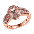 Premium Marropino Morganite and Multi Gemstone Halo Ring in Vermeil Rose Gold Over Sterling Silver (Size 10.0) 1.70 ctw - Sticky add to cart bar