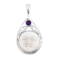 Sajen Silver Carved Bone and Abalone Shell and Multi Gemstone Reversible Pendant in Sterling Silver 0.85 ctw