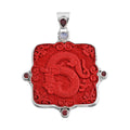 Sajen Silver Simulated Cinnabar Carved and Multi Gemstone Dragon Pendant in Sterling Silver 7.00 ctw - Sticky add to cart bar