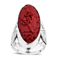 Sajen Silver Simulated Cinnabar Carved Butterfly Ring in Sterling Silver (Size 10.0) 17.85 ctw