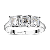 Asscher Cut Moissanite 3 Stone Ring in Platinum Over Sterling Silver (Size 10.0) 2.00 ctw