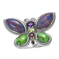 Mojave Purple Turquoise and Multi Gemstone Ring in Stainless Steel 9.10 ctw