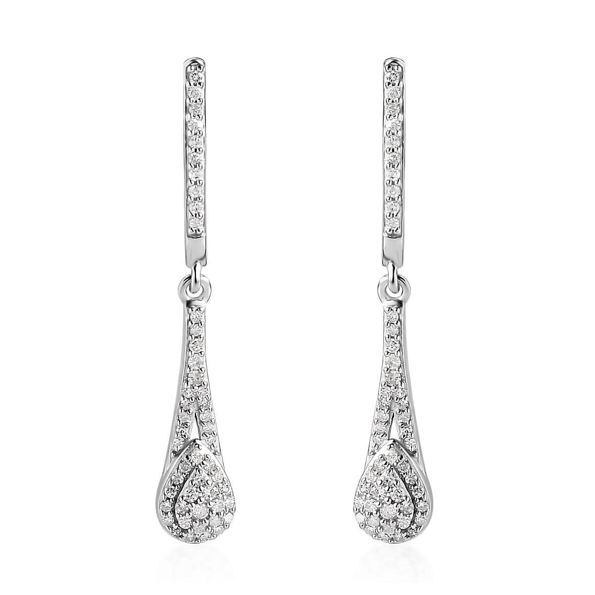 Diamond Dangle Earrings in Rhodium Over Sterling Silver 0.50 ctw