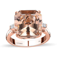 Luxoro 14K Rose Gold Asscher Cut AAA Marropino Morganite, Diamond (I3) Ring (Size 10.0) (5.60 g) 6.60 ctw