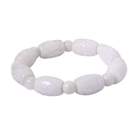 Natural Jade Carved Barrel and Beaded Stretch Bracelet 326.00 ctw