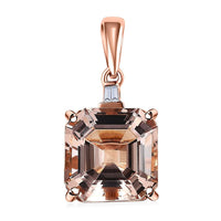 Luxoro 14K Rose Gold Asscher Cut AAA Marropino Morganite and I3 Diamond Pendant 6.50 ctw