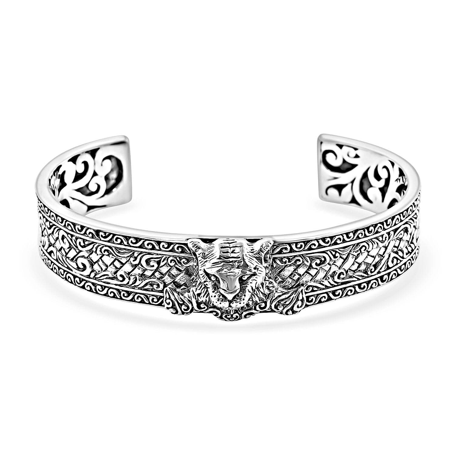 Bali Legacy Sterling Silver Lion Cuff Bracelet (7.25 In) 38.75 Grams