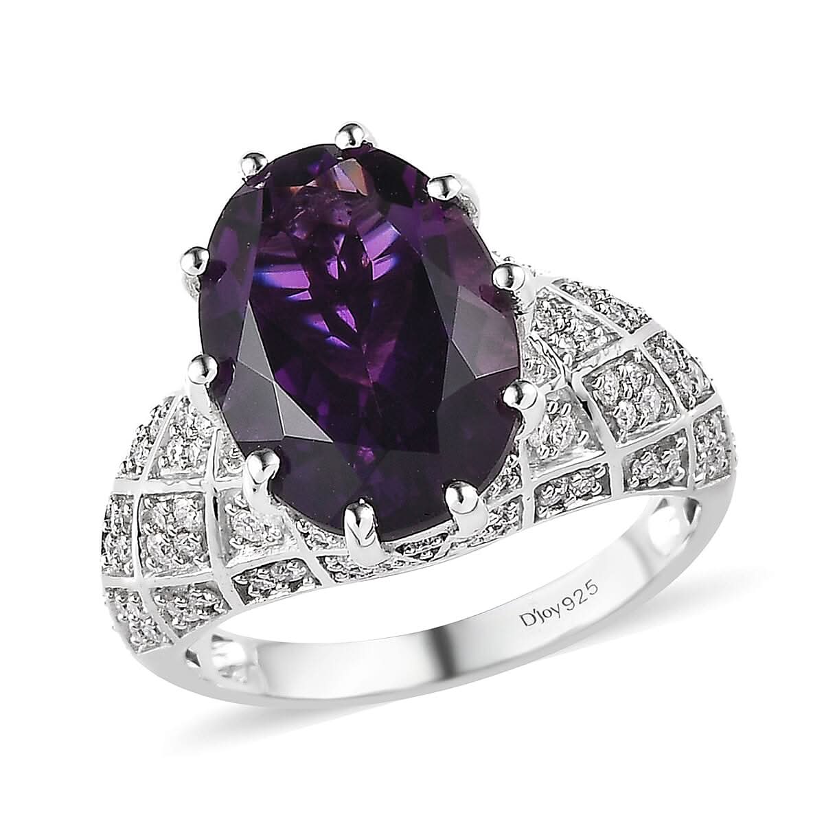 Premium Mashamba Amethyst, Moissanite Ring in Platinum Over Sterling Silver (Size 10.0) 6.50 ctw