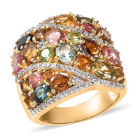 Multi-Tourmaline and White Zircon Ring in Vermeil Yellow Gold Over Sterling Silver (Size 8.0) 5.35 ctw