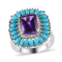Premium Mashamba Amethyst and Multi Gemstone Cocktail Ring in Platinum Over Sterling Silver (Size 7.0) 5.40 ctw