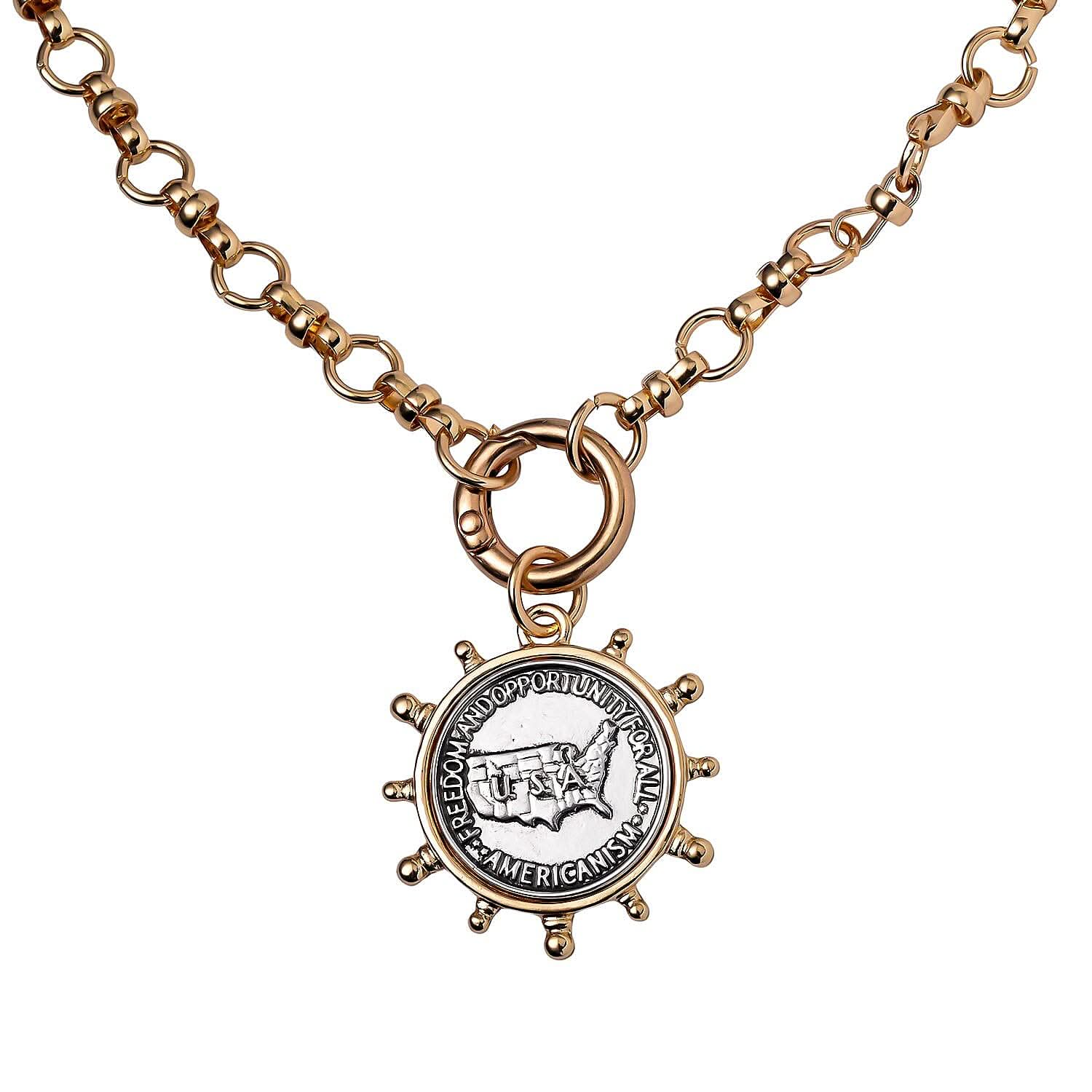 United States Half Dollar Coin Necklace 20 Inches in Silvertone and Goldtone