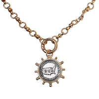 United States Half Dollar Coin Necklace 20 Inches in Silvertone and Goldtone