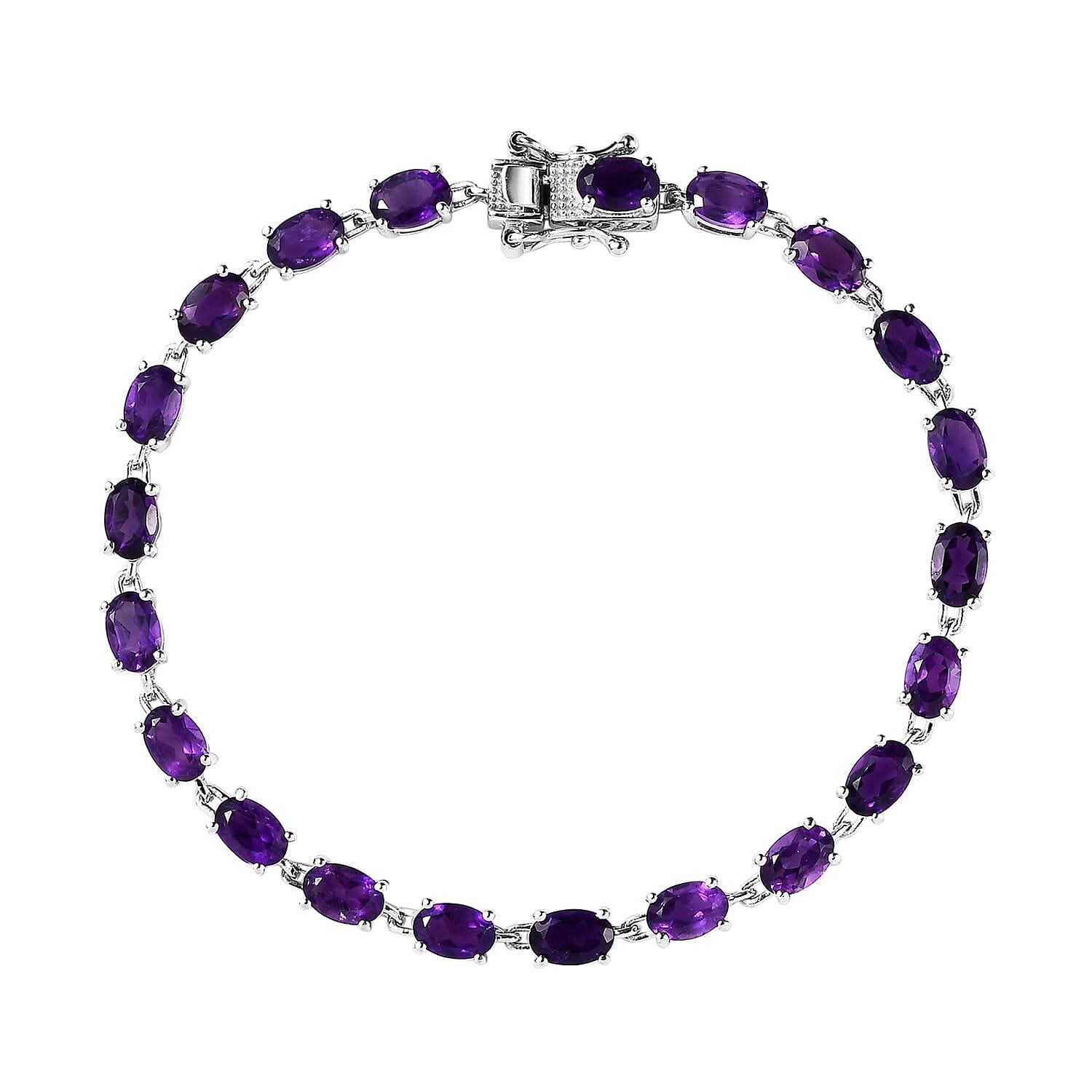 African Amethyst Link Bracelet in Platinum Over Sterling Silver (7.25 In) 10.35 ctw