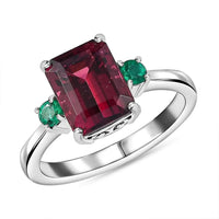 Certified Rhapsody 950 Platinum AAAA Ouro Fino Rubellite and AAAA Boyaca Colombian Emerald Ring (Size 9.0) 2.65 ctw 6.75 Grams