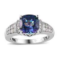 Blue Petalite, Moissanite Ring in Platinum Over Sterling Silver (Size 10.0) 2.10 ctw