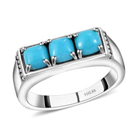 Sleeping Beauty Turquoise 3 Stone Men's Ring in Stainless Steel (Size 10.0) 1.65 ctw