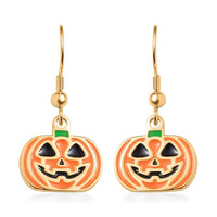 Black and Orange Enameled Halloween Pumpkins Earrings in 14K Yellow Gold Over Sterling Silver