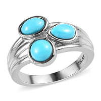 Sleeping Beauty Turquoise 3 Stone Ring in Stainless Steel 1.50 ctw