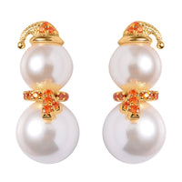 White Shell Pearl and Simulated Orange Diamond Earrings in 14K Yellow Gold Over Sterling Silver 0.60 ctw