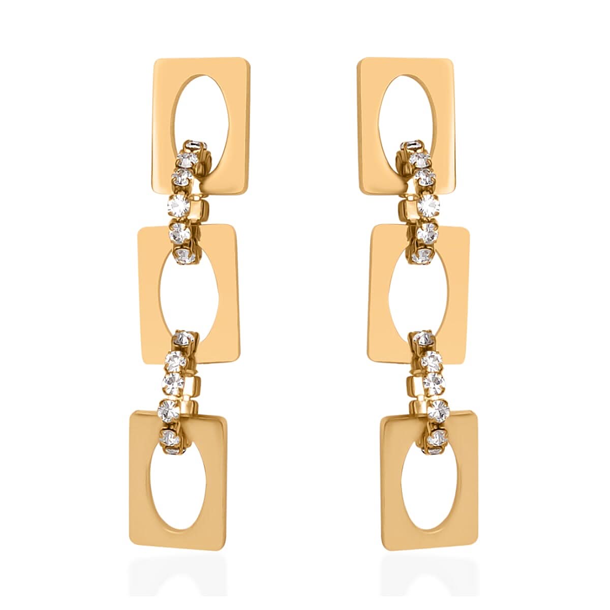 Simulated Diamond Paperclip Earrings in ION Plated Yellow Gold Stainless Steel