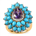 Premium Mashamba Amethyst and Multi Gemstone Cocktail Ring in Vermeil Yellow Gold Over Sterling Silver (Size 10.0) 6.15 ctw - Sticky add to cart bar