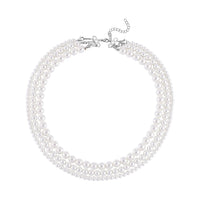Doorbuster White Shell Pearl Beaded 3 Row Beaded Necklace 18 Inches in Stainless Steel