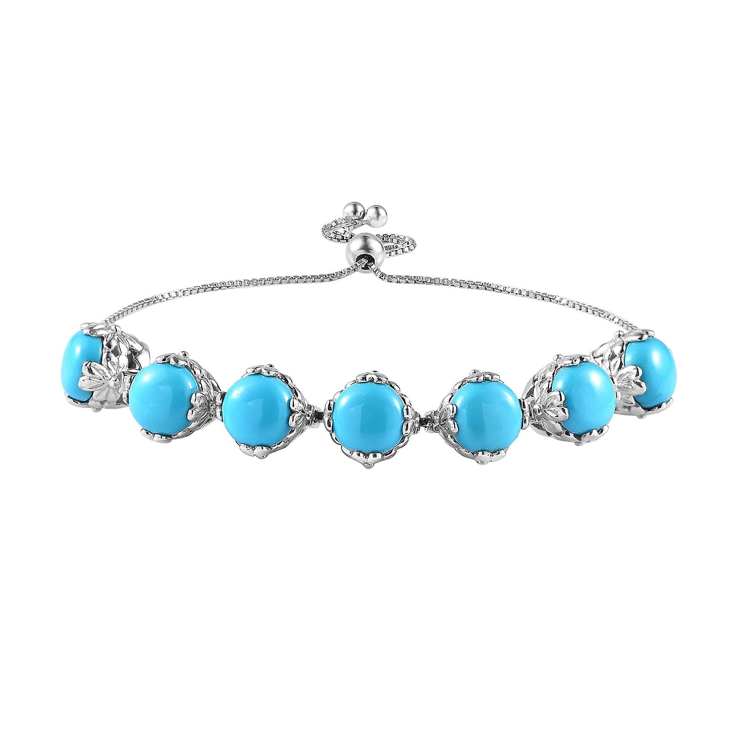 Sleeping Beauty Turquoise Bolo Bracelet in Platinum Over Sterling Silver (10.50 In) 12.00 ctw