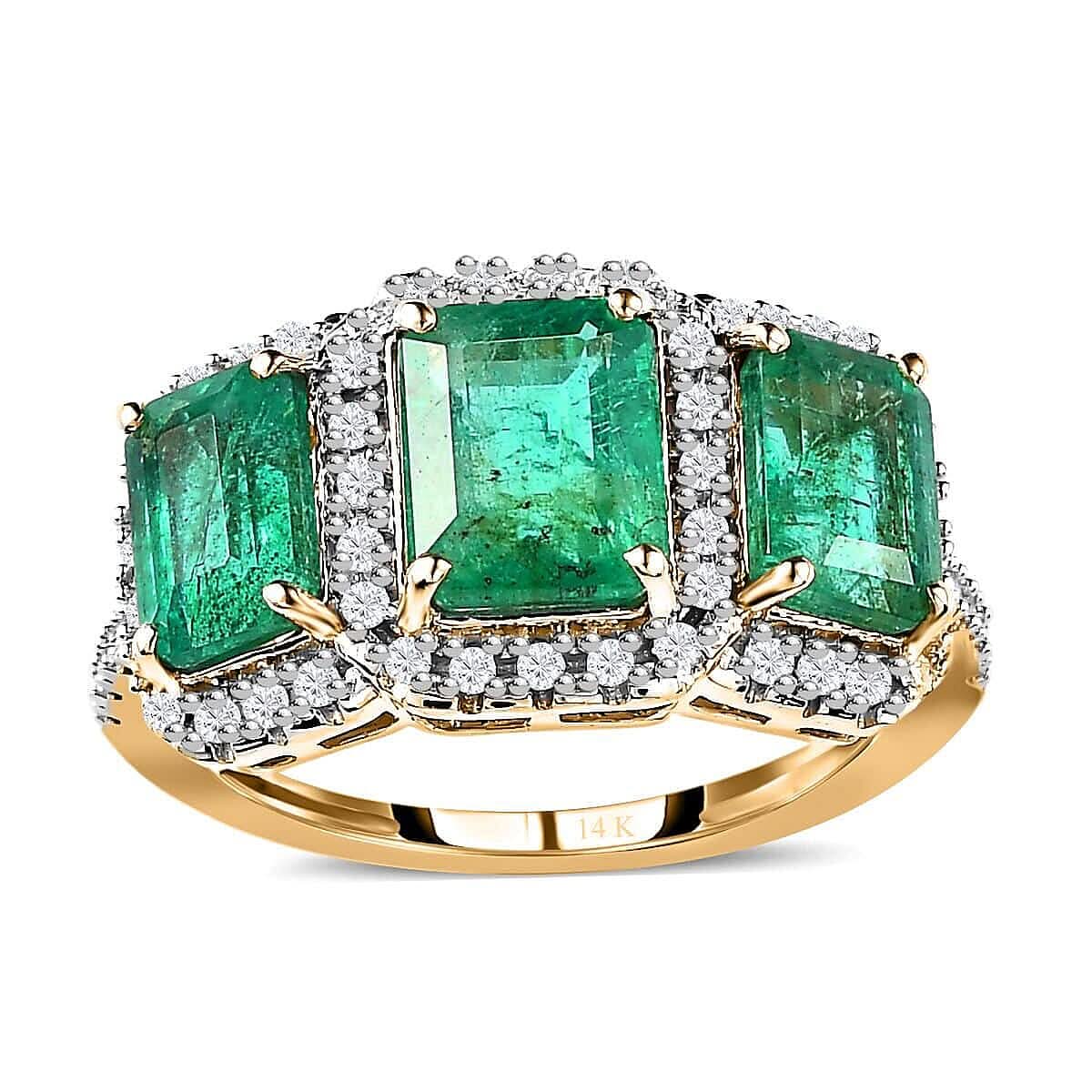 Doorbuster Luxoro 14K Yellow Gold AAA Emerald and G-H I1 Diamond Ring 4.00 ctw