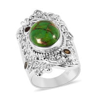 Karis Green Turquoise, Multi-Tourmaline Ring in Platinum Bond (Size 5.0) 6.35 ctw