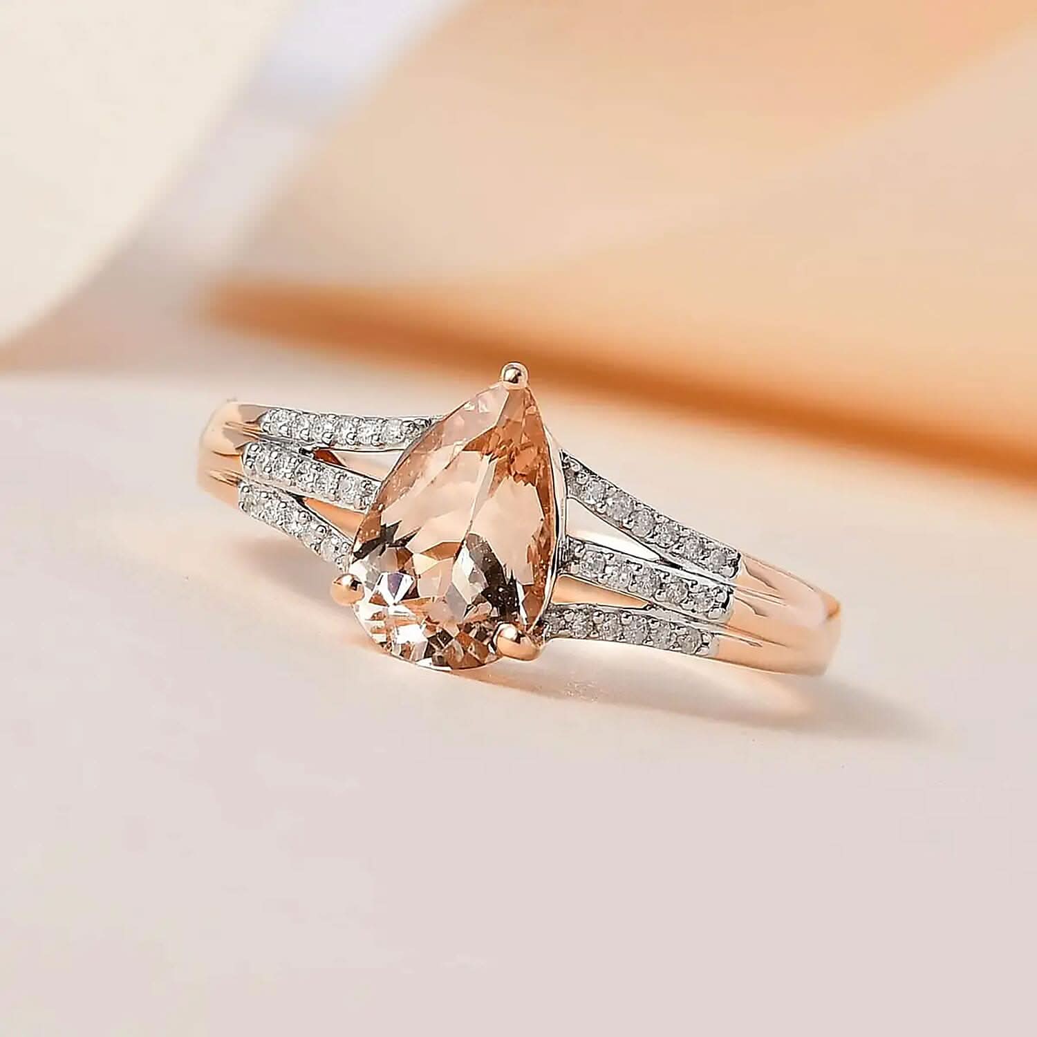 Luxoro 10K Rose Gold Premium Marropino Morganite and Diamond Split Shank Ring 1.65 ctw (2)
