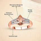 Luxoro 10K Rose Gold Premium Marropino Morganite and Diamond Split Shank Ring 1.65 ctw