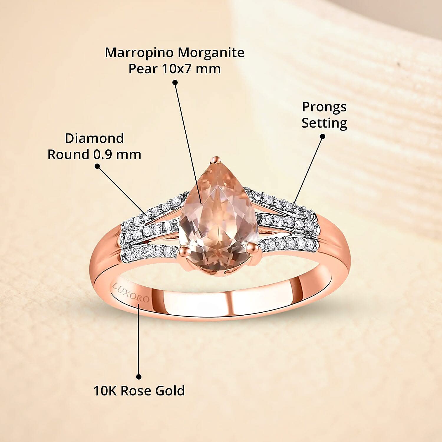 Luxoro 10K Rose Gold Premium Marropino Morganite and Diamond Split Shank Ring 1.65 ctw (5)