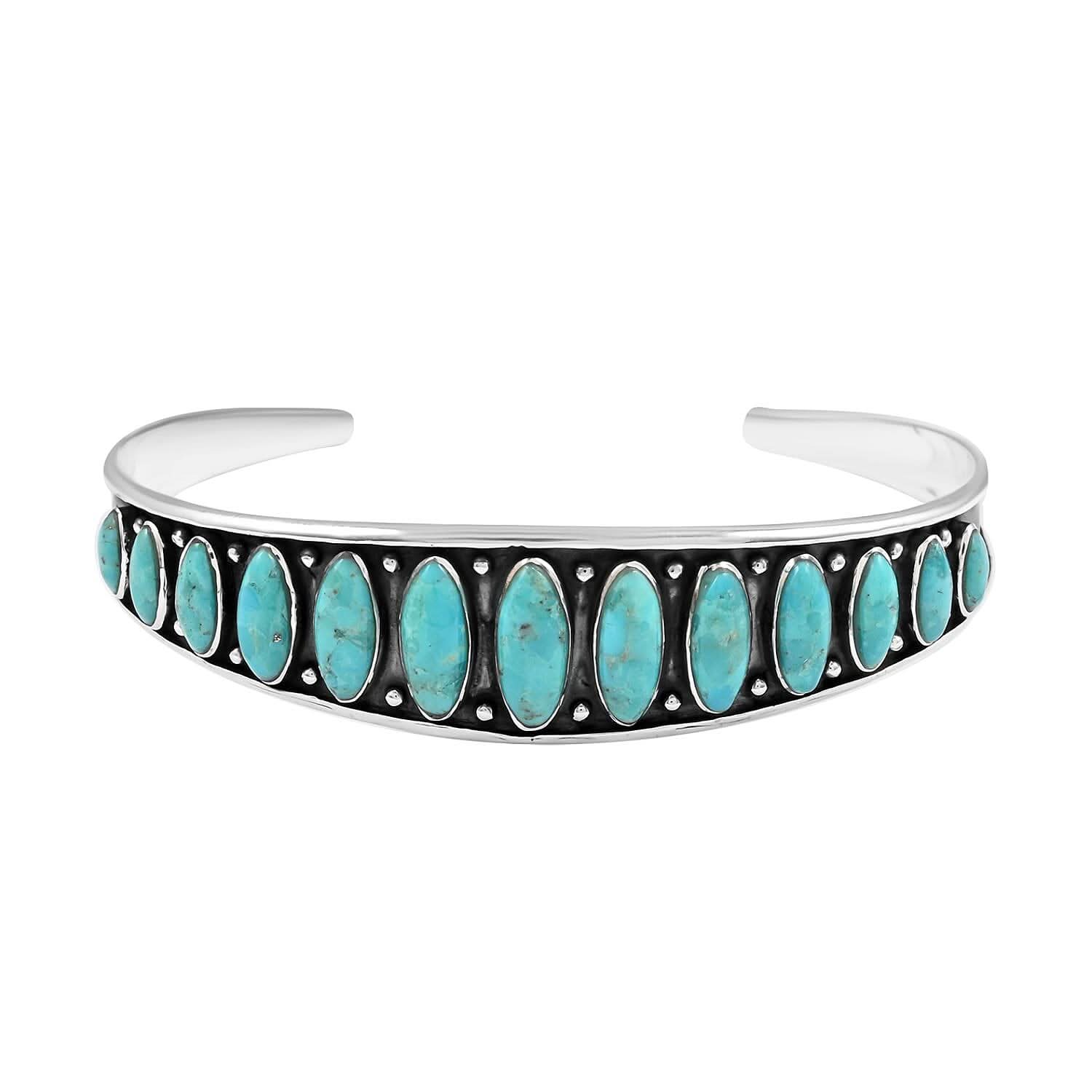 Santa Fe Style Turquoise Cuff Bracelet in Sterling Silver (Adjustable) 6.50 ctw