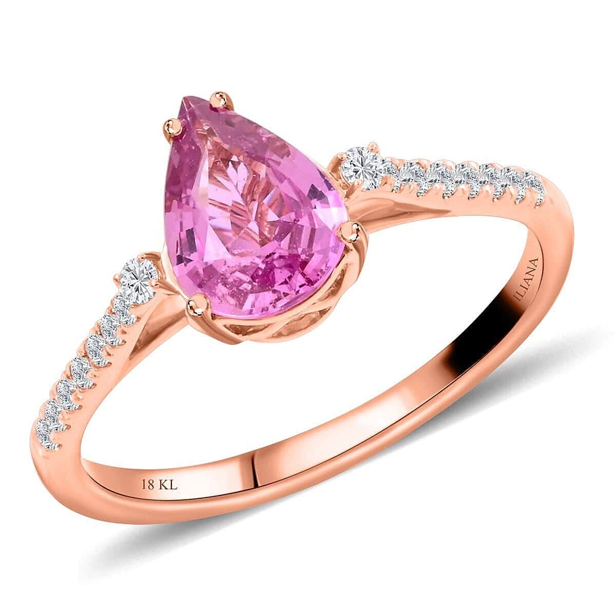 Iliana 18K Rose Gold AAA Madagascar Pink Sapphire, Diamond (SI) Ring (Size 10.0) 1.25 ctw