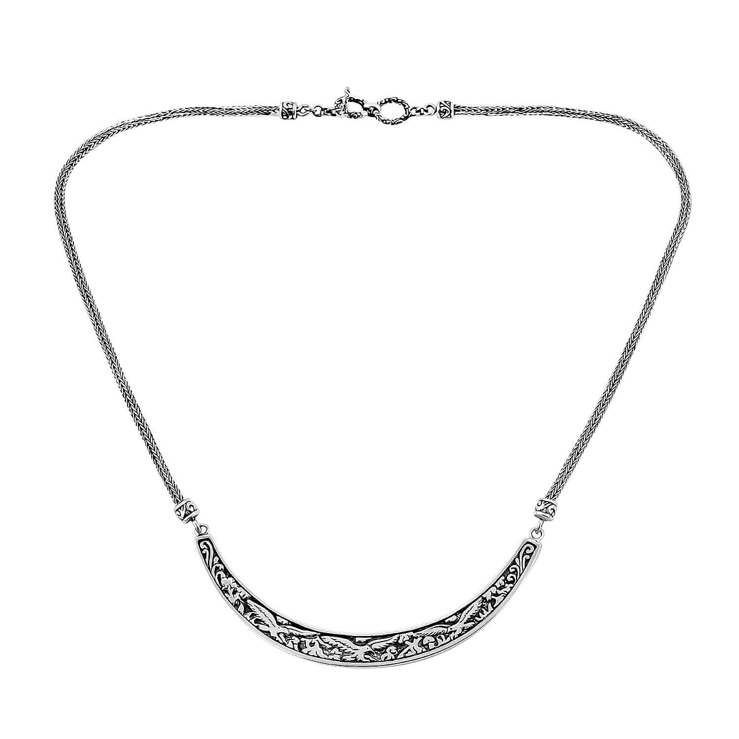 TLV Bali Legacy Sterling Silver Engraved Eagle Tulang Naga Necklace (18 Inches) (29.90 g)