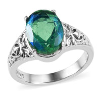 Peacock Quartz (Triplet) Solitaire Ring in Stainless Steel 2.85 ctw
