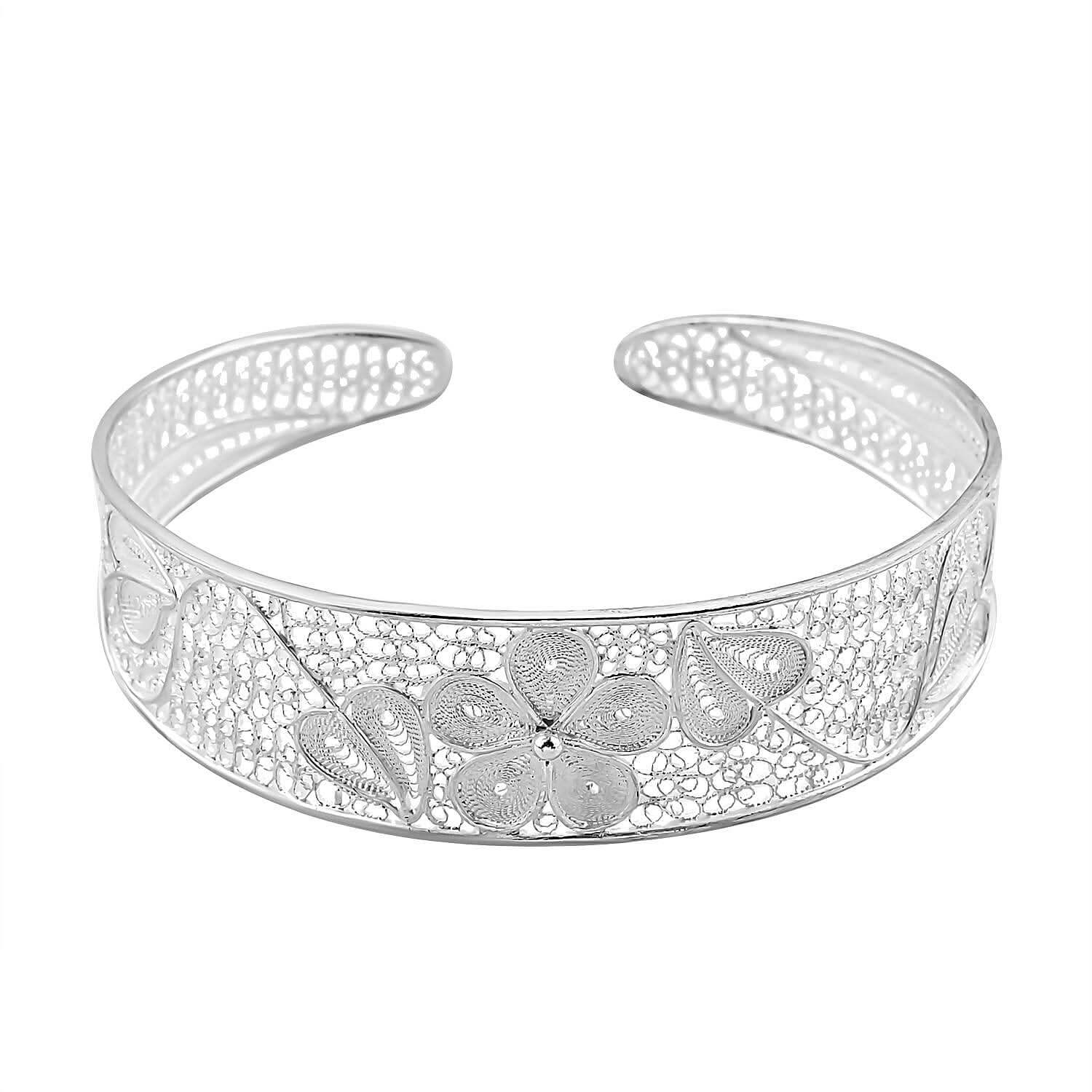 Bali Legacy Sterling Silver Floral & Leaf Bracelet (6.50 In) 11.90 Grams